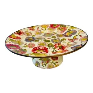 MacKenzie-Childs Morning Glory Enamel Pedestal Floral Cake Stand 12”